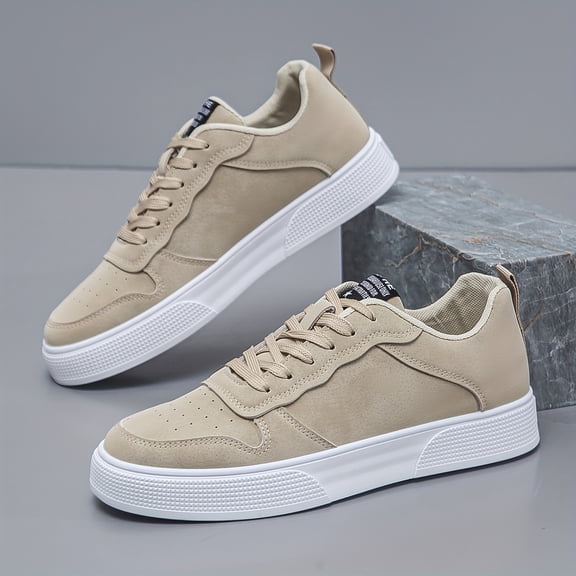 Men's Low-Top Sneakers - Lace-Up Round Toe Casual with Cushioned Insole & PVC Sole, - -Terrain Wearable for Office, Gym, Everyday - Solid Color Low-Top (/Tan/Grey/Navy) - Maintenance
