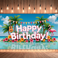 thumbnail image 5 of Tropical Beach Happy Birthday Banner Decorative Flamingo Guitar Backdrop for Summer Party Photography Celebration, 5 of 7