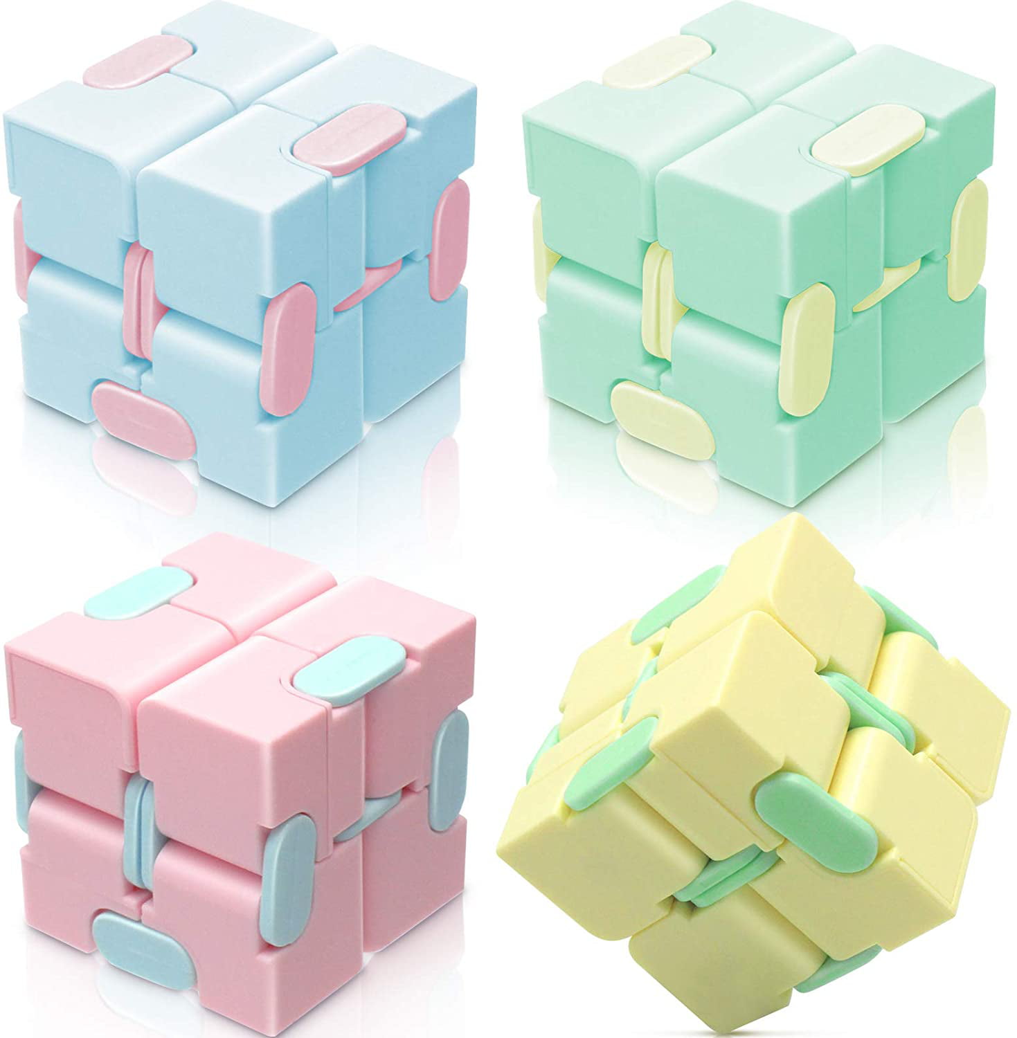 Mini Magic Cubes Sensory Finger Toys for Stress Relief & Anxiety ADHD Colorful Fidget Blocks Desk Toys for Adults Teens Kids Relaxing Party Gift YISHIDANY 4Pcs Infinity Cube Fidget Toy Pack 