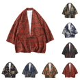 thumbnail image 4 of 2025 Summer New Japanese Loose Printed Disc Button Cardigan Casual Quarter Sleeve Coat, 4 of 4