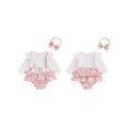 thumbnail image 2 of Baby Toddler Girl 2Pcs Fall Outfits 0 3 6 12 18 Months Long Sleeve Bow Print Patchwork Bodysuit with Headband Set Infant Clothes, 2 of 9
