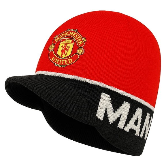 Rhinox Manchester United Official Winter Visor Beanie, 100% Acrylic, OSFM