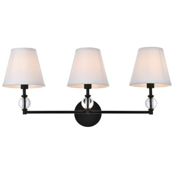 Bethany 3 lights bath sconce in black with white fabric shade