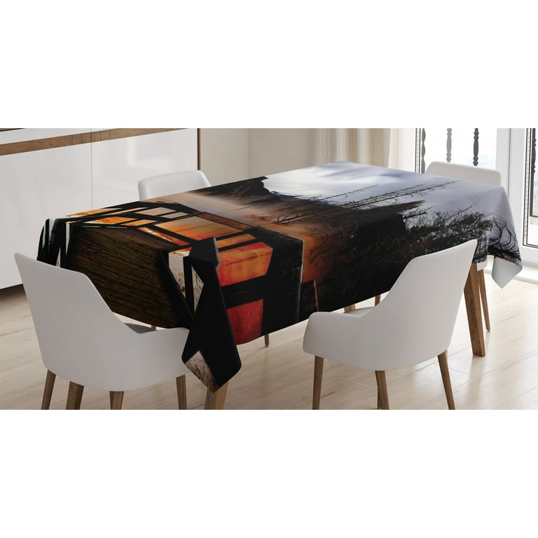 Yellowstone Decor Tablecloth, Moody Cloudy Sky over Hot Steamy Spring and  Mountain Scenery Print, Rectangular Table Cover for Dining Room Kitchen, 60