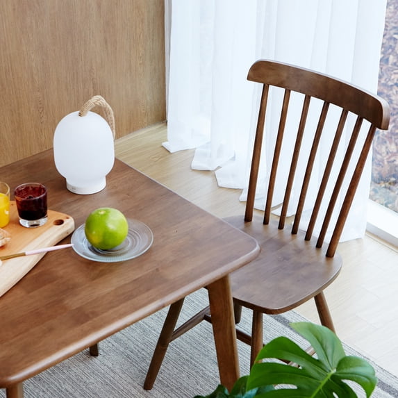 Livinia Toto Malaysian Oak Dining Chair Set of Two, Country Farmhouse High Spindle Back Wooden Side Chairs (Walnut)