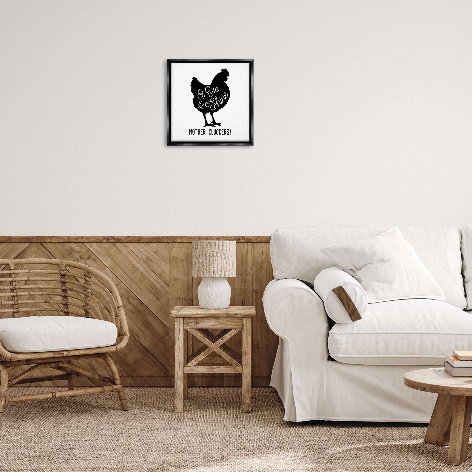 Stupell Industries Sassy Rise & Shine Rooster Animals Painting Black Floater Framed Canvas Art Print Wall Art, 18 x 18