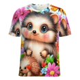 thumbnail image 5 of Cute Hedgehog Floral Print-1 Women's T-Shirt Short Sleeve T Shirts Tops Tee Ladies Loose T, 5 of 7