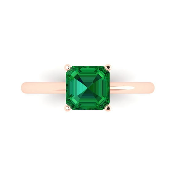 Clara Pucci 14K Rose Gold 1.5ct Emerald Solitaire Ring for Women