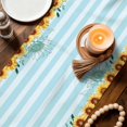 thumbnail image 3 of Sunflower Gnomes Table Runner 70 Inches, Summer Botanical Floral Teal Striped Bed Runner Dresser Scarves Tabletop for Indoor Outdoor Parties/Ceremony/Banquet, 13" x 70", 3 of 9