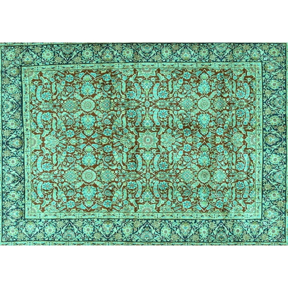 Ahgly Company Machine Washable Indoor Rectangle Persian Turquoise Blue Traditional Area Rugs, 5' x 7'