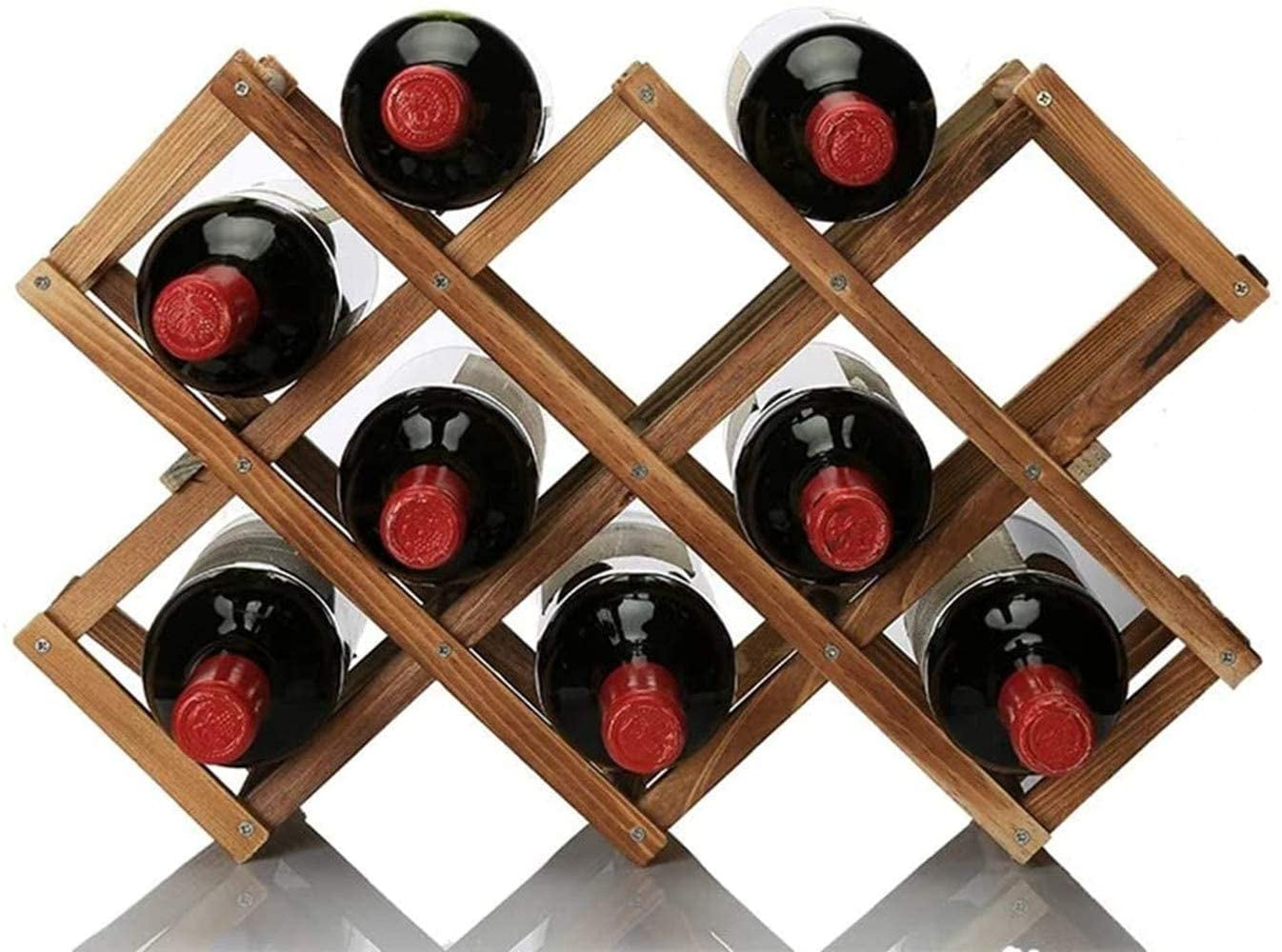 MagoFeliz Foldable Wooden Wine Rack 10 Bottle Holder Cabinet Wine Storage Shelf
