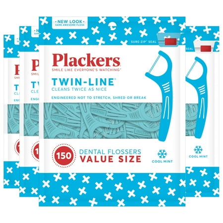 Plackers Twin-Line Dental Floss Picks, Cool Mint, 150 Count (Pack of