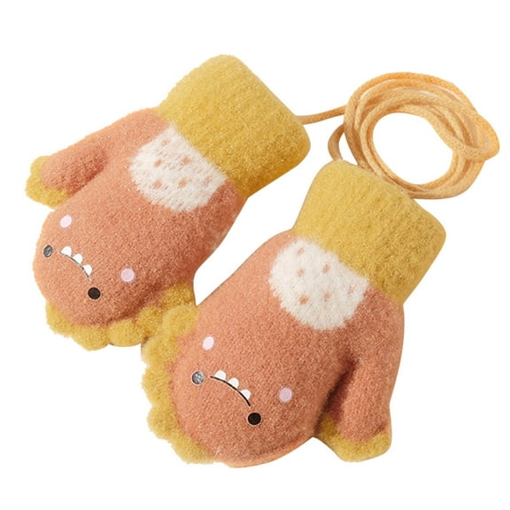Generic Kids Cute Cartoon Winter Warm Knitted Gloves with String Fleece Lined Mittens Toddler Soft Cartoon Gloves Kids Baby Boys Girls Winter Warm Knit Fingerless Mittens