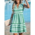thumbnail image 3 of Women's V Neck Beach Dress Ruffle A Line Geometric Pattern Striped Mini Summer Dresses, 3 of 6