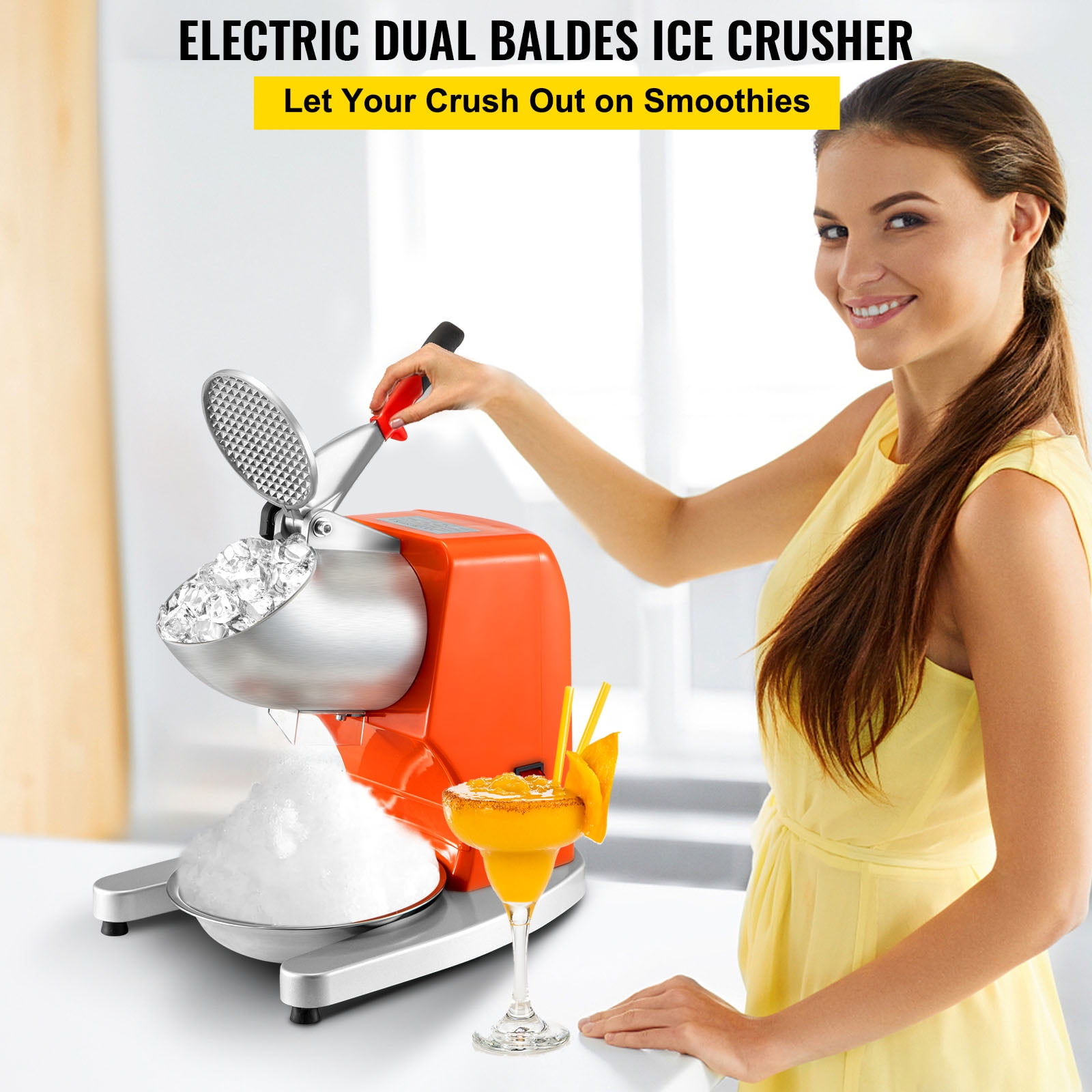 Ice Crushers Machine Electric Snow Cone Maker Shaved 145lbs Per Hour Orange  300W