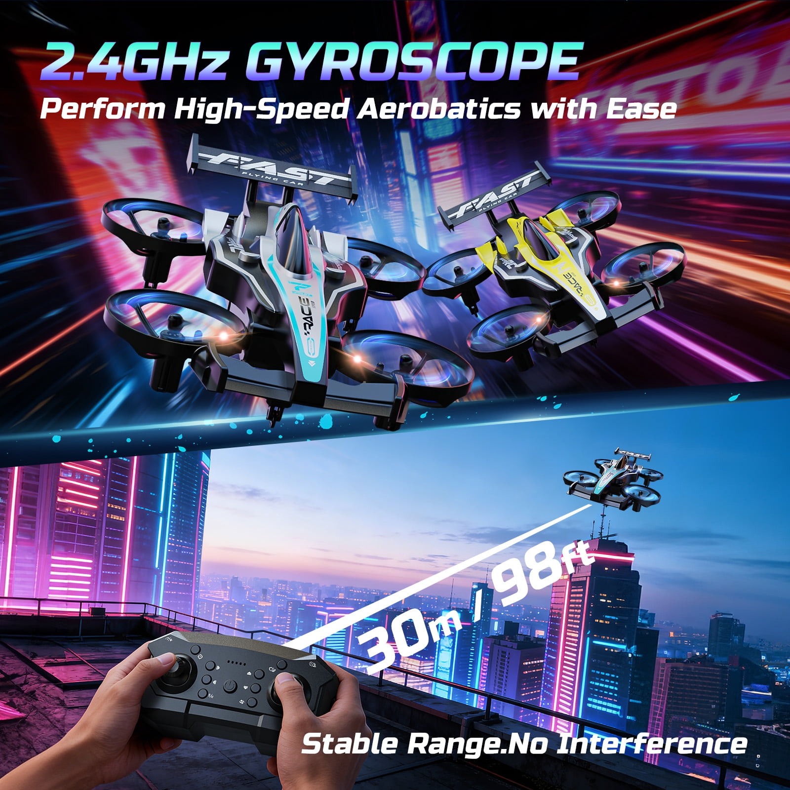 Wefone ZF24 2-in-1 Drone and RC Car, Easy for Beginners, 3 Adjustable Speed, 360°Flip, Headless Mode, High Speed Rotation, 2 Batteries, Green