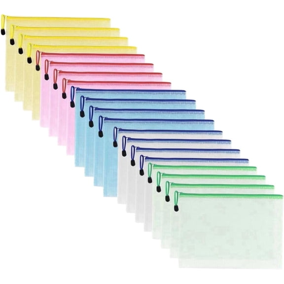 20 PCS A5 Plastic Zipper File Bags, Multipurpose Storage Pouch for Office & School