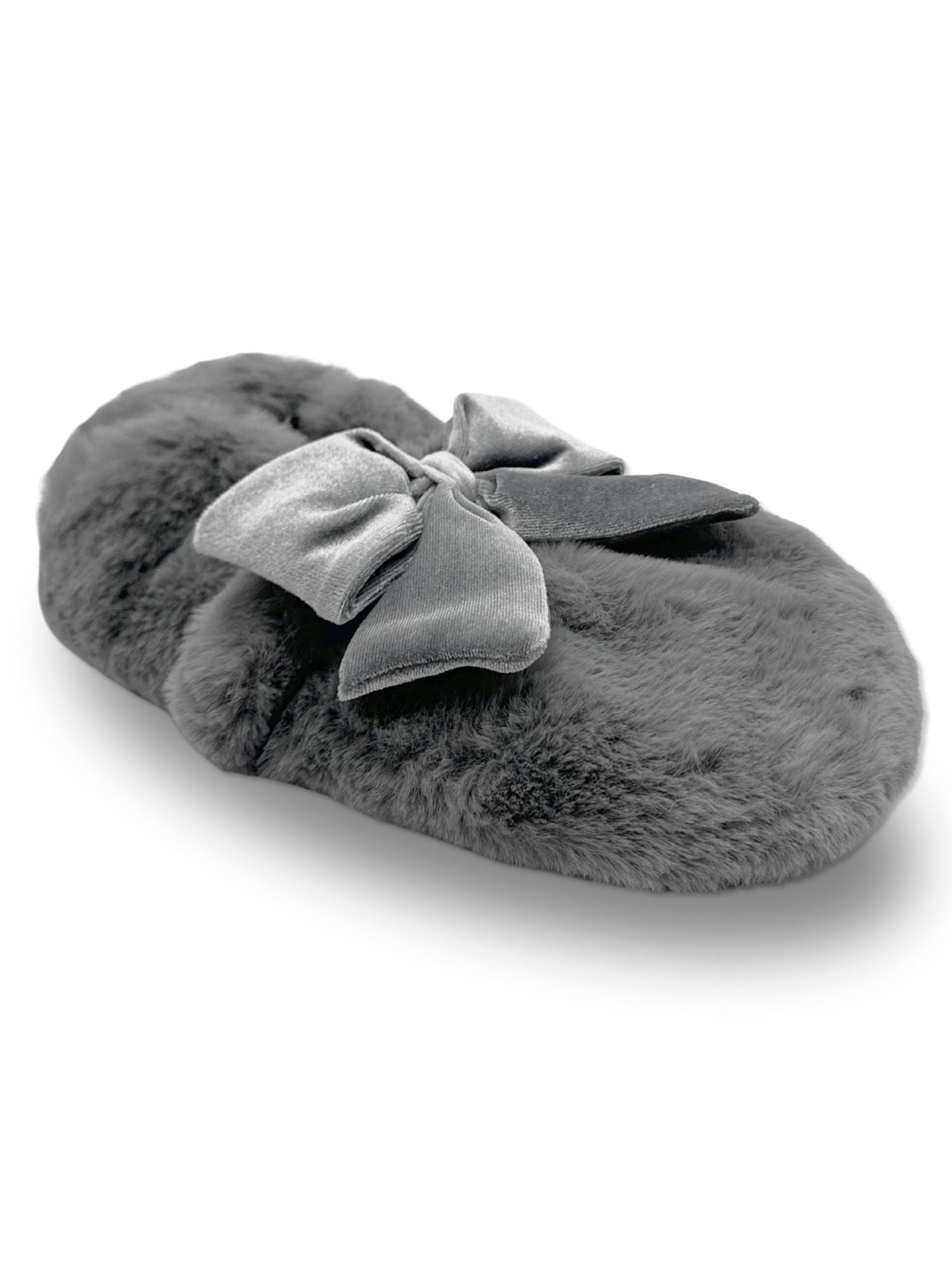 Fuzzy Babba Women's Faux Fur Oversized Bow Mary Jane Slipper Socks, 1-Pack, Shoe Sizes 7-9.5