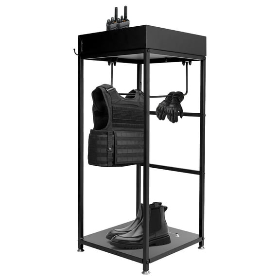 Police Gear Rack with Lockable Drawer & Wheels,Military Gear Stand with 3 Hooks,Police Equipment Organizer Hanger,Tactical Gear Rack Organizer,Duty Belt & Vest Hanger,Cop Police Gift,Black