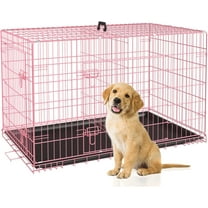 BestPet Large Dog Crate, 30" Pink, Metal Wire, Double Door, Folding, with Plastic Tray & Handle