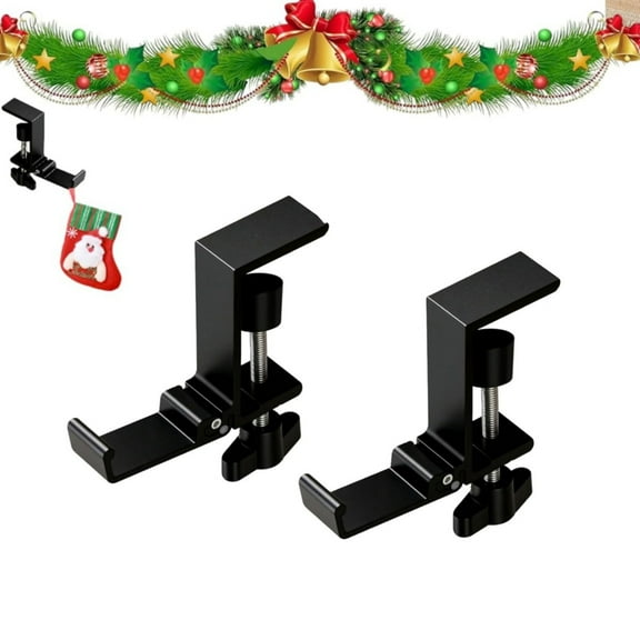 Fireplace Garland Hanger,QZS Portable Stand Wreath Hangers Hooks,2pack Hanging Christmas Stockings Hooks for Office,Home Use,Black