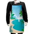 thumbnail image 1 of Graphic Beach Kids Apron, Seascape Graphic of Cartoon Tropical Coast Palm Trees and Sailboat, Boys Girls Apron Bib with Adjustable Ties for Cooking Baking Painting, Multicolor, by Ambesonne, 1 of 2