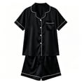 thumbnail image 4 of KyCheLot Women's Button down Outfits Lapel Neck Short Sleeve Sleepwear Shorts Lightweight Trendy Pajama Sets, 4 of 5