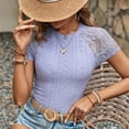 thumbnail image 6 of Women's Summer Shirts Eyelet Lace Short Sleeve Tees Fashion Casual Tops Going out Clothes Tunic Basic Blouses (2XL, Purple), 6 of 7