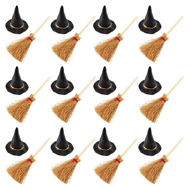 HUASHENG 24PCS/set Witch Hat With Miniature With Red Rope Plastic Witch Hats And For Halloween For Halloween Craft Decoration Access