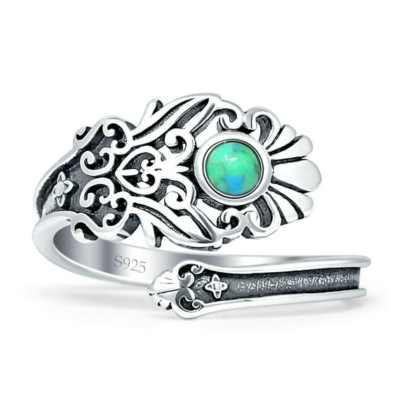 Turquoise Celtic Victorian Flower Round Oxidized Ring 925 Sterling Silver Size 5