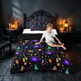 thumbnail image 3 of Homewish Neon Witch Cat Twin Comforter Sets, Halloween Candy Stars Bedding Set, Black Purple Green, Black Reversible, 2-Piece 1 Comforter and 1 Pillowcase, 3 of 5