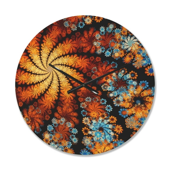 Designart 'Fractal Rotating Colorful Flowers ' Modern Wood Wall Clock