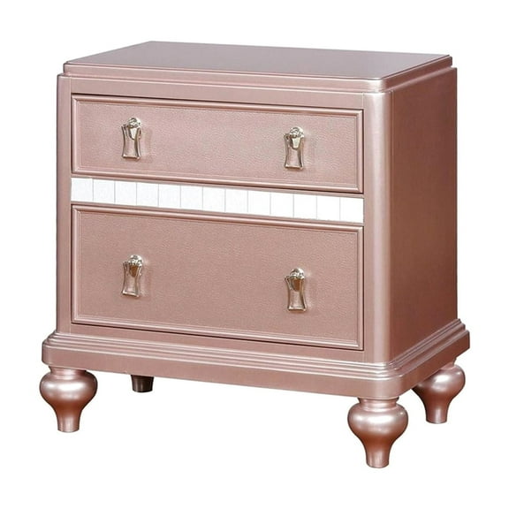 Gorgeous-designed 2 Solid Wood Nightstand With Rose Gold And Mirror Trim Bedroom Magnificent 2 Drawers Wooden