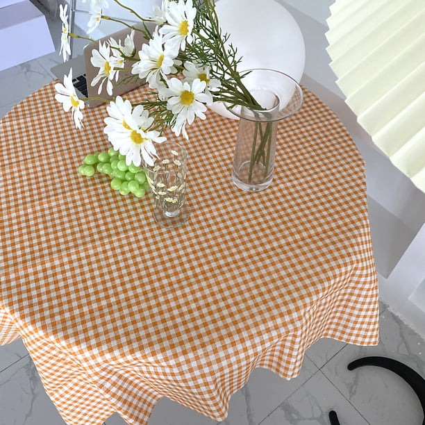 Mantel de escritorio, cubierta de mesa a cuadros, telón de fondo de lino y algodón, decoración del hogar a prueba de polvo para dormitorio de oficina, naranja, 100x150cm/39,4x59,1 pulgadas