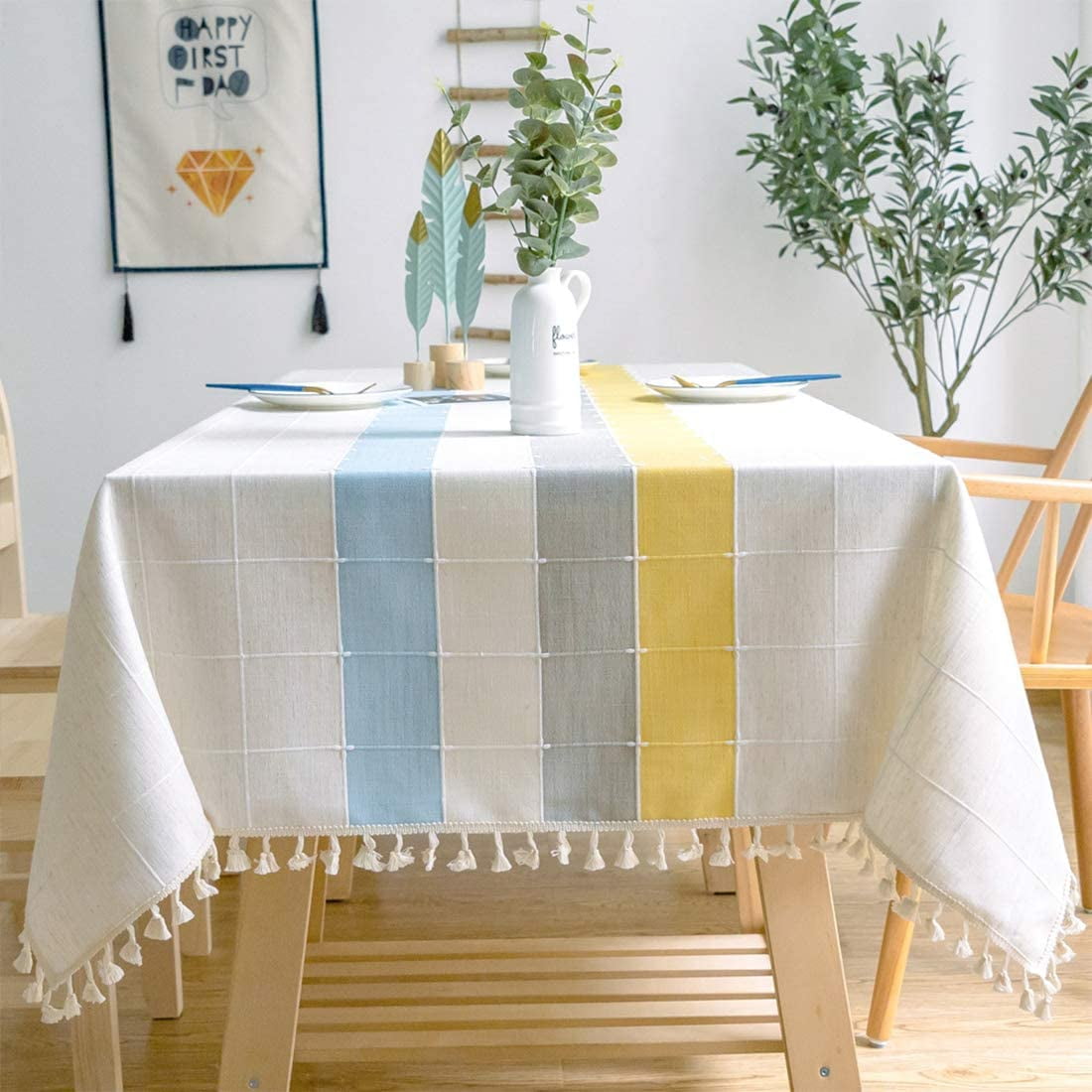 ALAZA Fish White Yellow Tablecloth Fabric Table Cover Rectangle Tablecloth 60 x 90 inch