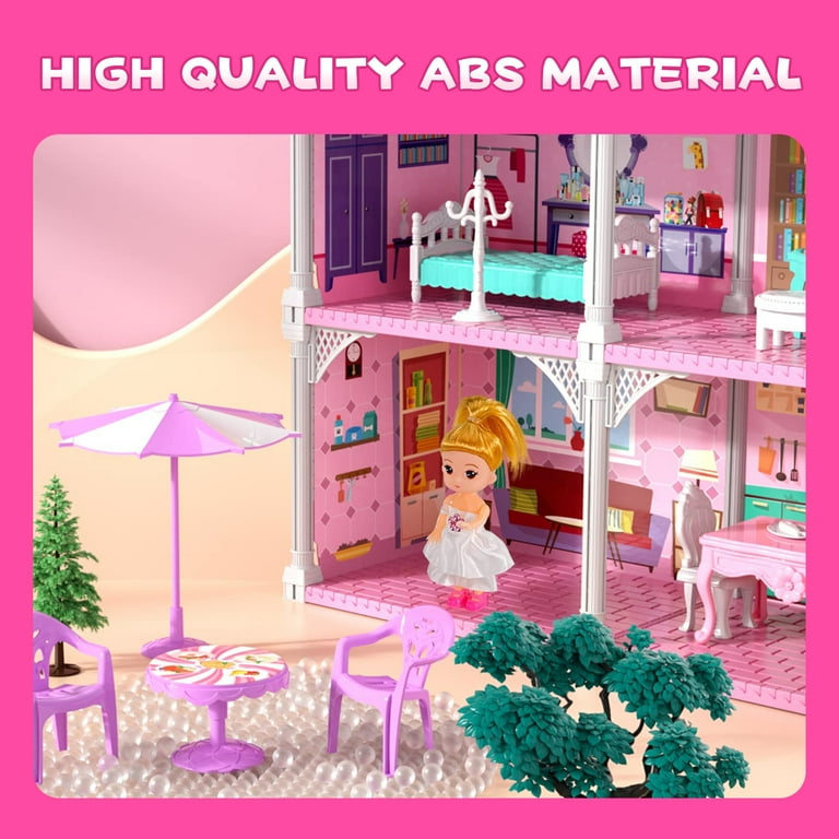 Hot Bee Dollhouse Toys for Girls, 6 Rooms Doll House Furnitures with Slide,  Dream House Doll Play for Girls Age 3+ 