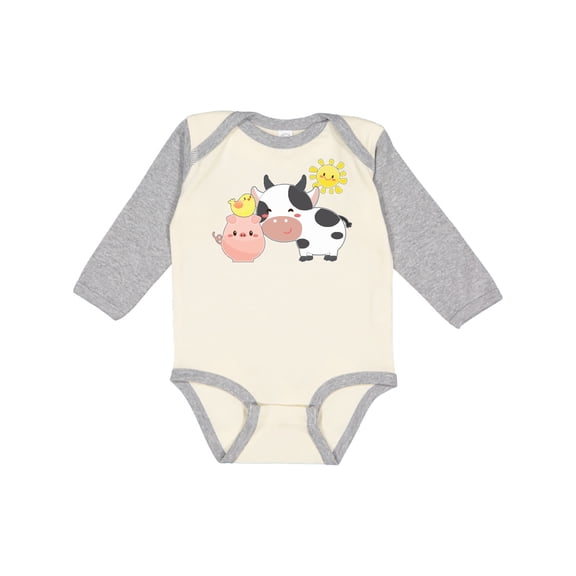 Inktastic Fun Farm Animals Cow, Pig, Chick Boys or Girls Long Sleeve Baby Bodysuit