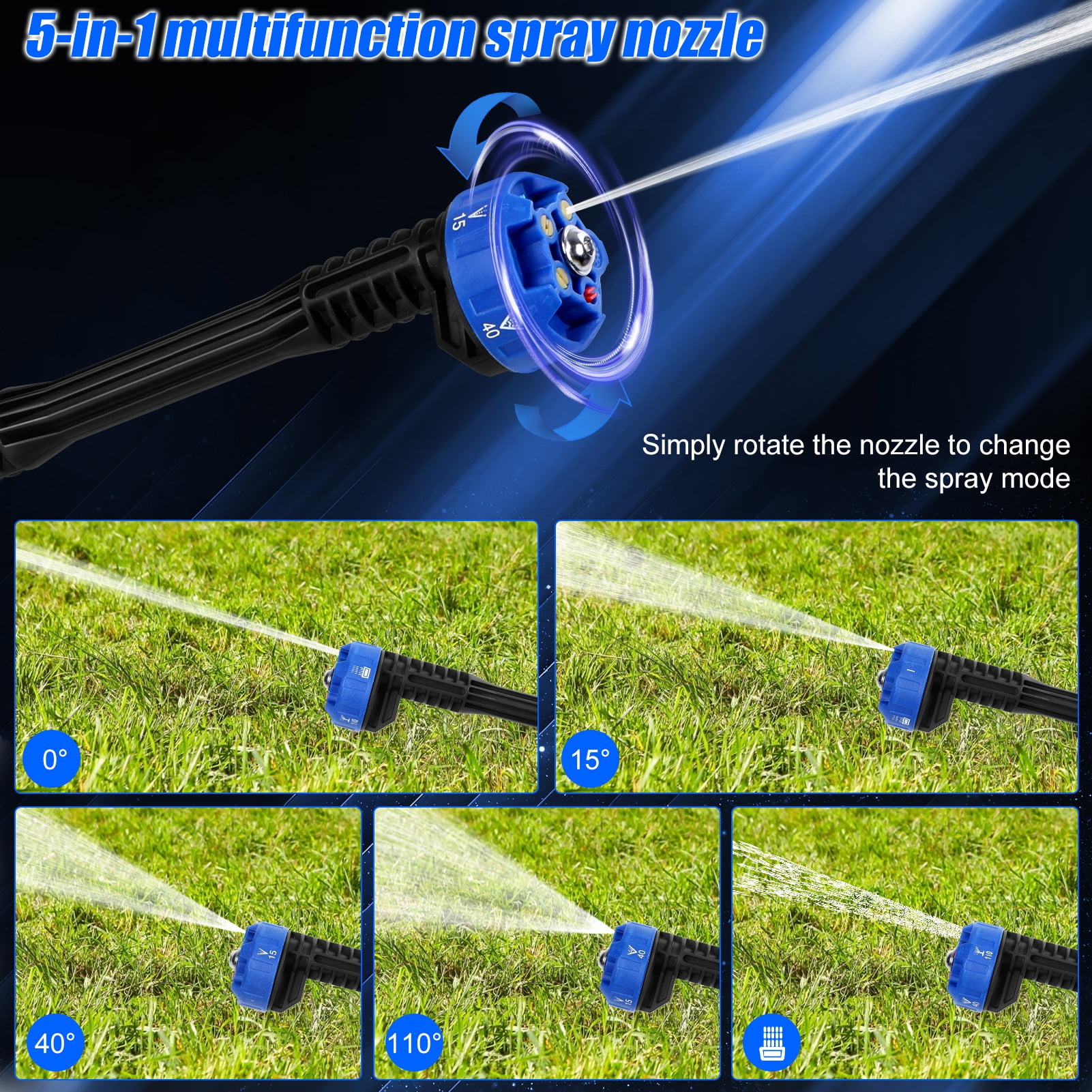 Cordless Pressure Washer, 3300 r/min Portable Cordless Power Washer, 24V 1500mAh Battery Powered Pressure Washer, 6-in-1 Nozzle High Pressure Washer Gun, Handheld Pressure Washer for Car,Home,Garden