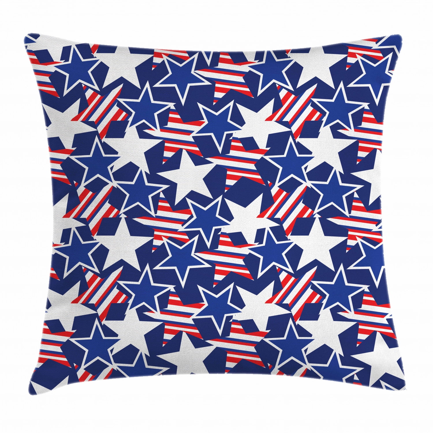 4th of July Throw Pillow Cushion Cover, Stars and Stripes of Liberty and Freedom Patriotic