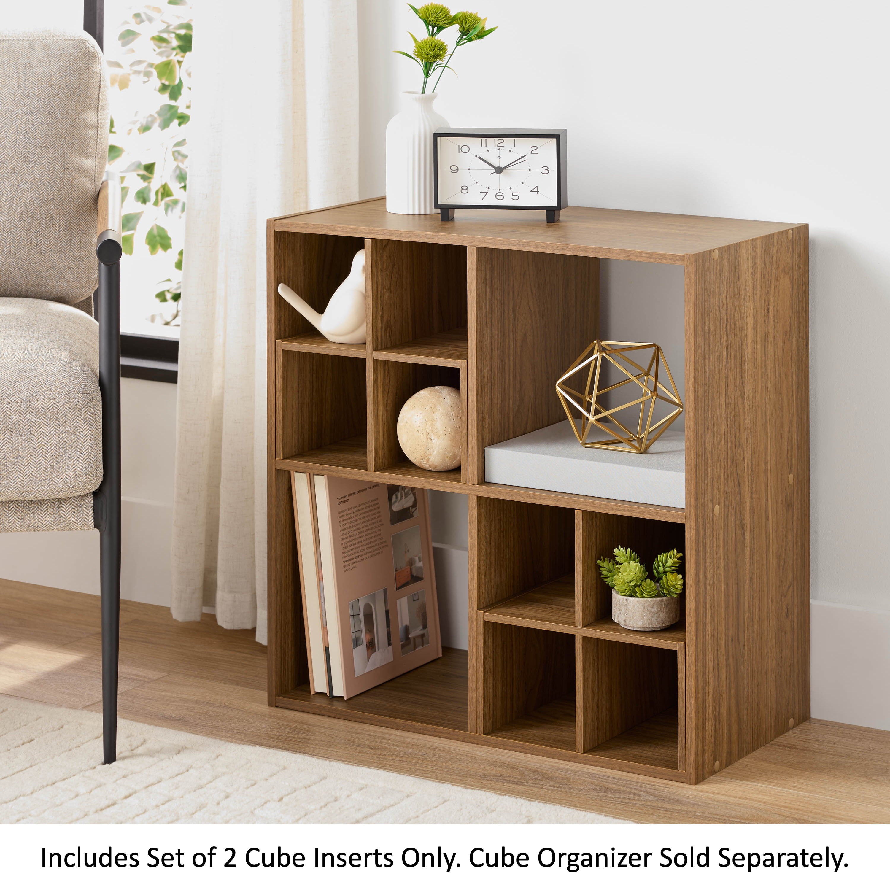 Mainstays Cube Storage Quad Inserts, Set of 2, Warm Walnut