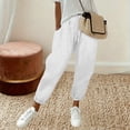 thumbnail image 4 of QSXADF Women's High Waist Pants Casual Straight Leg Pants Stretch Straight Leg Pants with Drawstring Elastic Waistband for Daily Comfortable Summer Women's Casual Long Trousers, 4 of 6