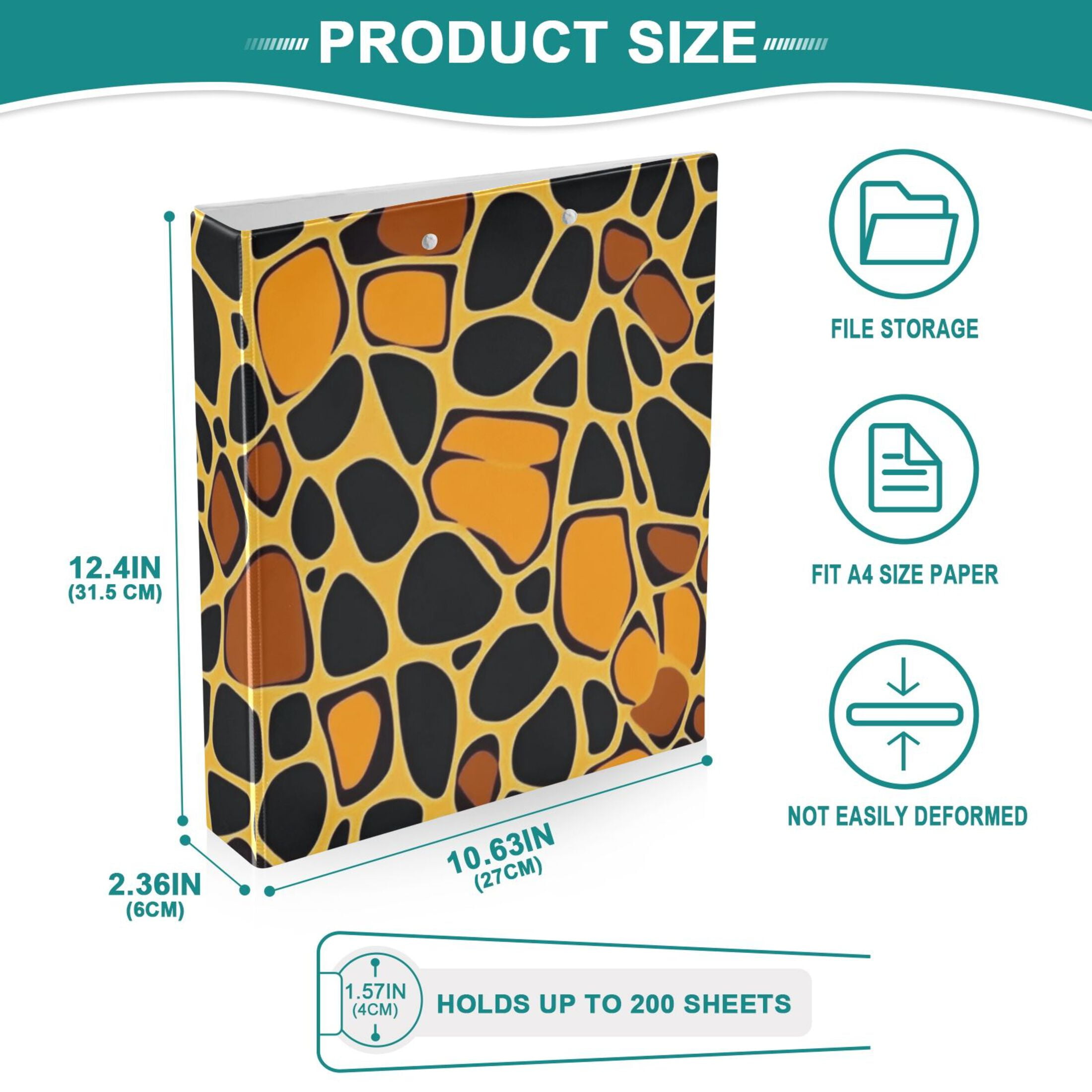 Yellow Black Blocks 3 Ring Binders 1.5 inch Hardcover File Folders with Interior Pockets A4 Size Organizer for School Office Hospital