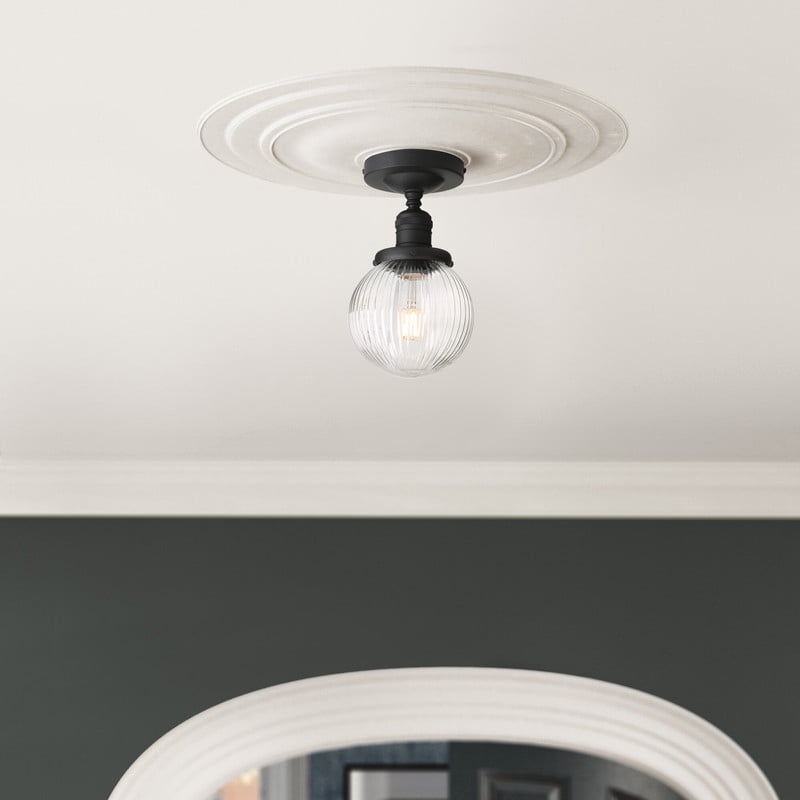 Pathson Modern Semi Flush Mount Ceiling Light Fixture with Striped Globe Glass Shade