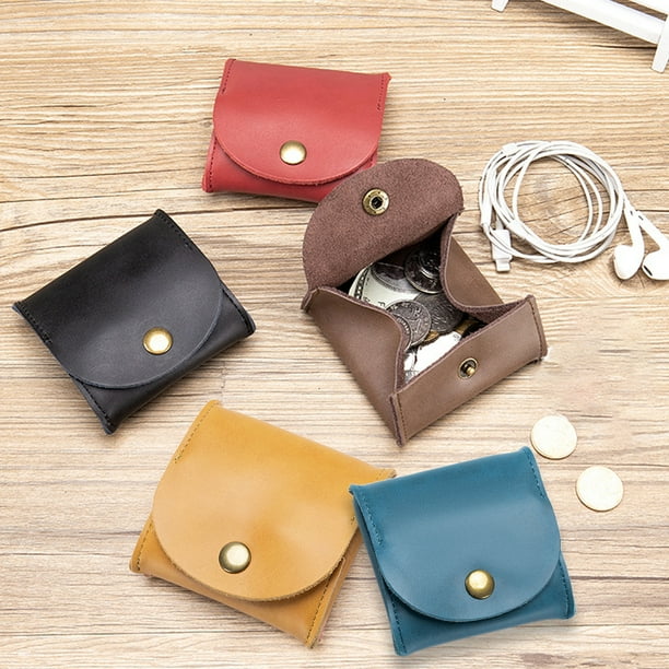 Leather Pocket Coin Case Genuine Leather Squeeze Coin Purse Pouch