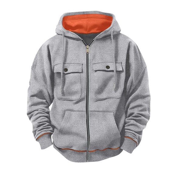 Men's Tactical Sweatshirt Full Zip Hoodie Long Sleeve Cargo Pullover Winter Workout Jacket with Pockets