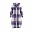 thumbnail image 6 of CHGBMOK Women Long Plaid Hooded Jacket Full Zip Up Loose Coat Casual Drawstring Hem Outerwear with Pockets, 6 of 7