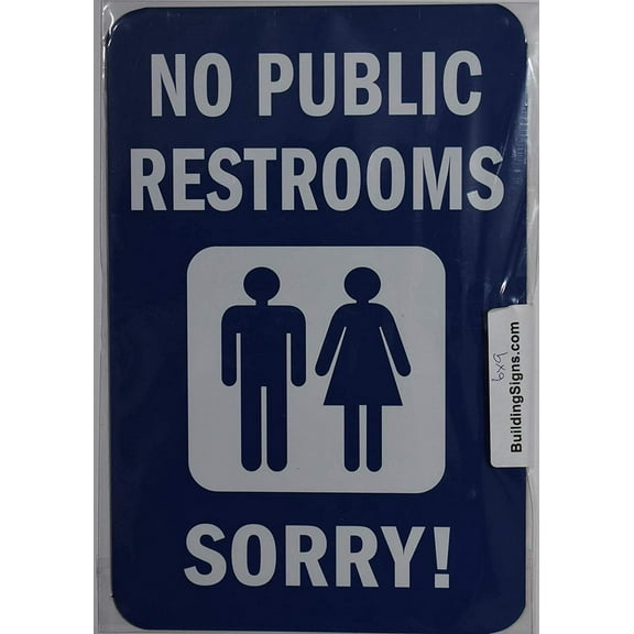 NO Public Restroom with Image Sign (Aluminium, Blue/White,Size 6X9)