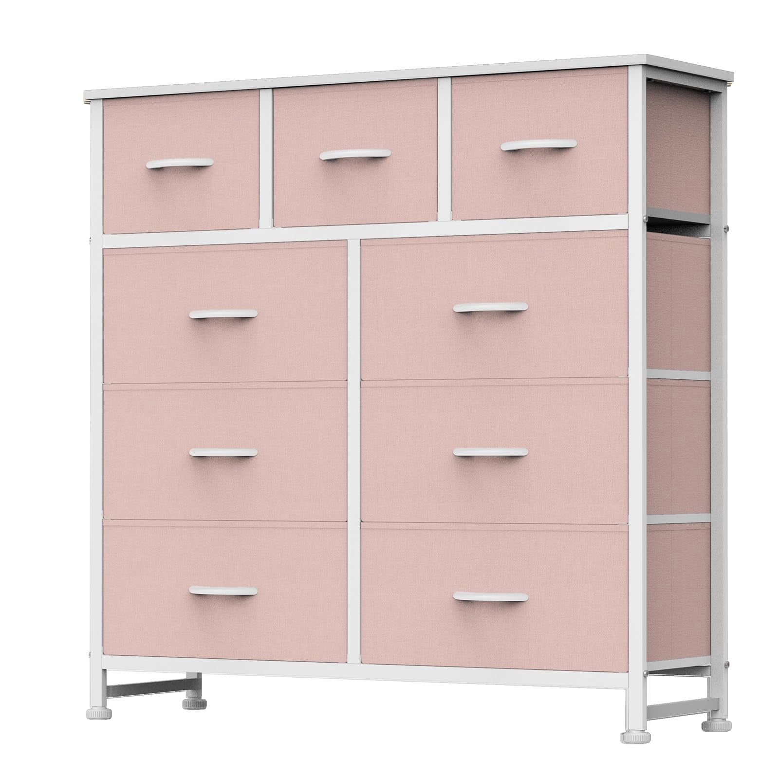 Telyra 9-Drawer Fabric Dresser Tall Storage Tower with Wood Top and Steel Frame Bedroom Closet Organizer, Pink