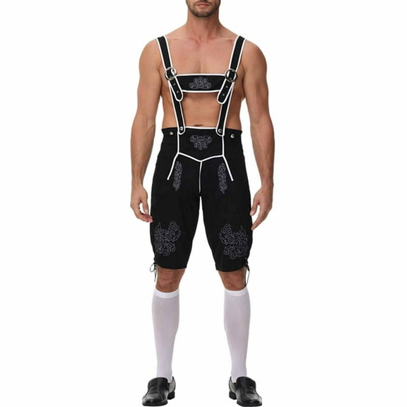 Tiweut Mens Leisure Outfits Sets Oktoberfest Elegant Suspender Pants Court Dress Party Button Man's Clothes Suit Black,L