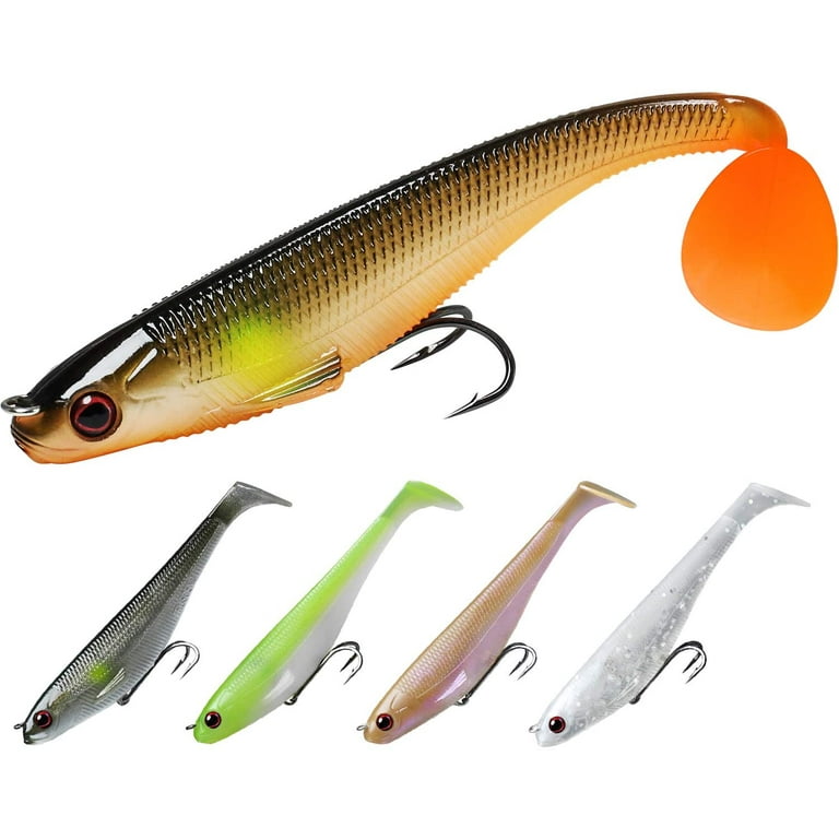 Paddle Tail Swimbaits for Bass Fishing, Shad or Tadpole Lure with Spinner,  Premium Fishing Bait for Saltwater Freshwater, Trout Crappie Fishing  C-3.8,0.3oz 